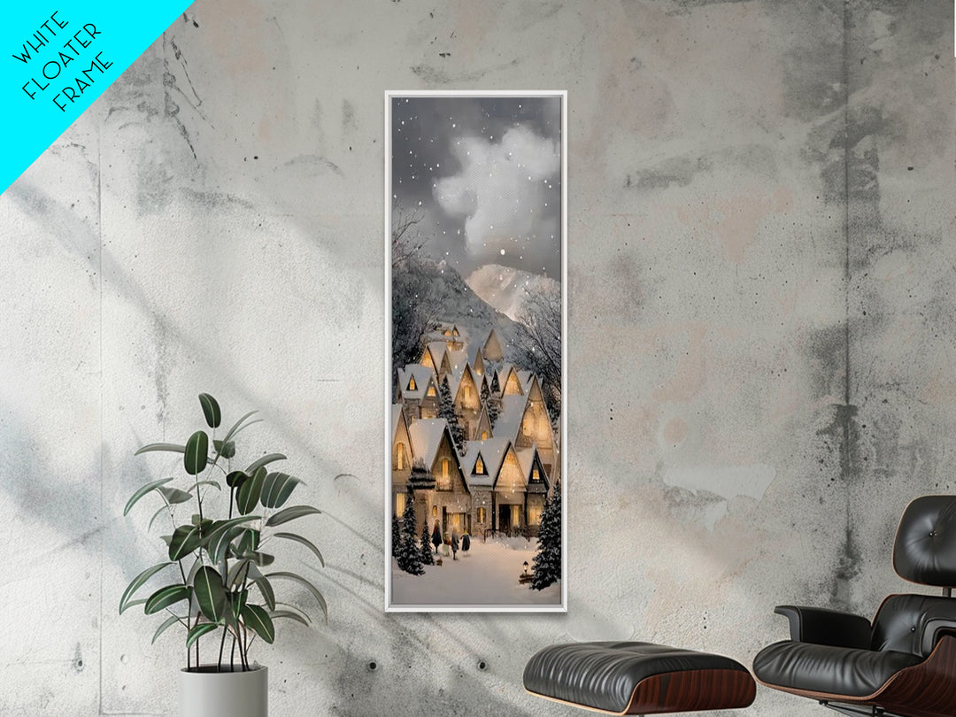 Winter Cottage Harmony – Framed Canvas Print – Christian Christmas Art – Tall Narrow Wall Art – Christian Art Work – Christmas Wall Art – C