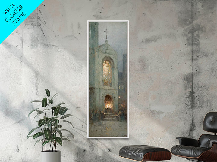 Eternal Chapel Glow – Framed Canvas Print – Christian Wall Art – Christian Art Painting – Vintage Christian Art – Tall Narrow Wall Art