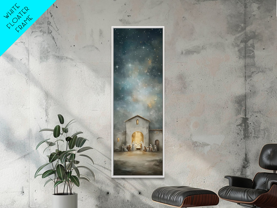 Holy Night Gathering – Framed Canvas Print – Christian Wall Art – Christmas Art – Christian Art Canvas – Tall Skinny Art Print
