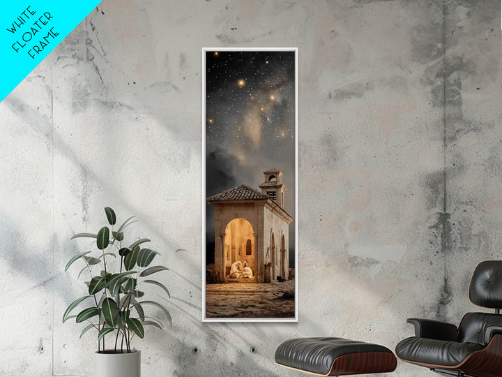 Sanctuary Nativity – Framed Canvas Print – Christian Christmas Art – Christian Wall Art – Christian Art Canvas – Narrow Art