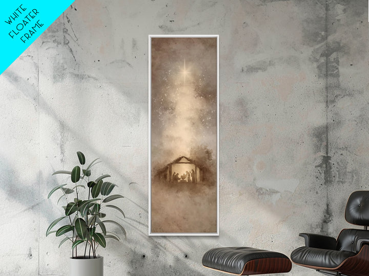 Blessed Manger Light – Framed Canvas Print – Christian Art Canvas – Christian Christmas Art – Christian Wall Art – Skinny Art