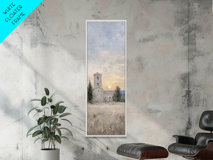 Sunset Chapel Peace – Framed Canvas Print – Tall Narrow Wall Art – Christian Wall Art – Christmas Art – Christian Art Canvas – Jesus Art