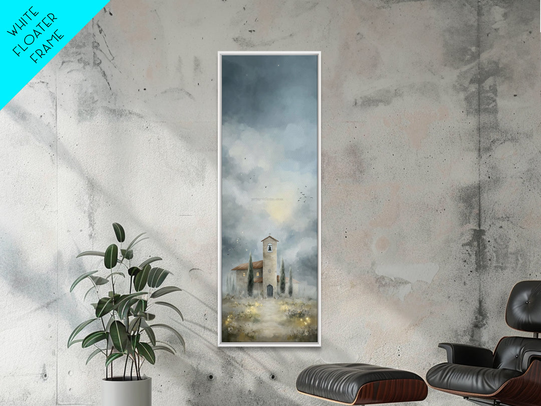 Morning Church Light, Framed Canvas Print, Narrow Art, Christmas Wall Art, Christian Art, Christian Painting, Christian Art Canvas, Jesus A