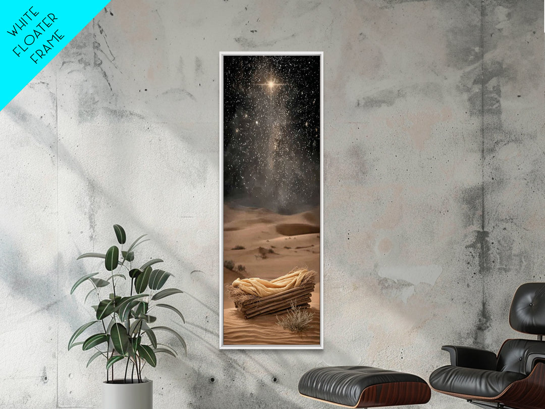 Holy Night Manger, Framed Canvas Print, Skinny Art, Christian Christmas Art, Christian Art Canvas, Christian Wall Art, Jesus Art, Christian