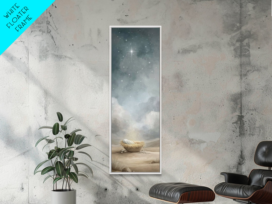 Holy Manger Star – Framed Canvas Print – Tall Narrow Wall Art – Christian Christmas Art – Christian Art Canvas – Jesus Painting – Christian