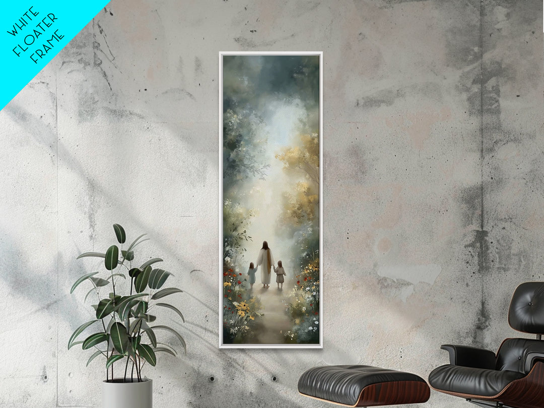 Garden Path Grace | Framed Canvas Print | Narrow Art | Christian Art | Jesus Art Print | Christian Wall Art | Christian Painting