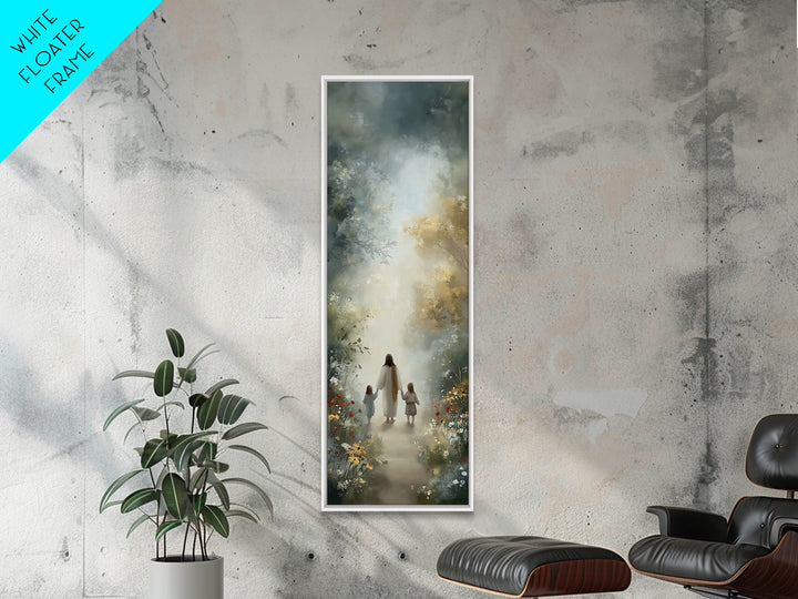 Garden Path Grace | Framed Canvas Print | Narrow Art | Christian Art | Jesus Art Print | Christian Wall Art | Christian Painting