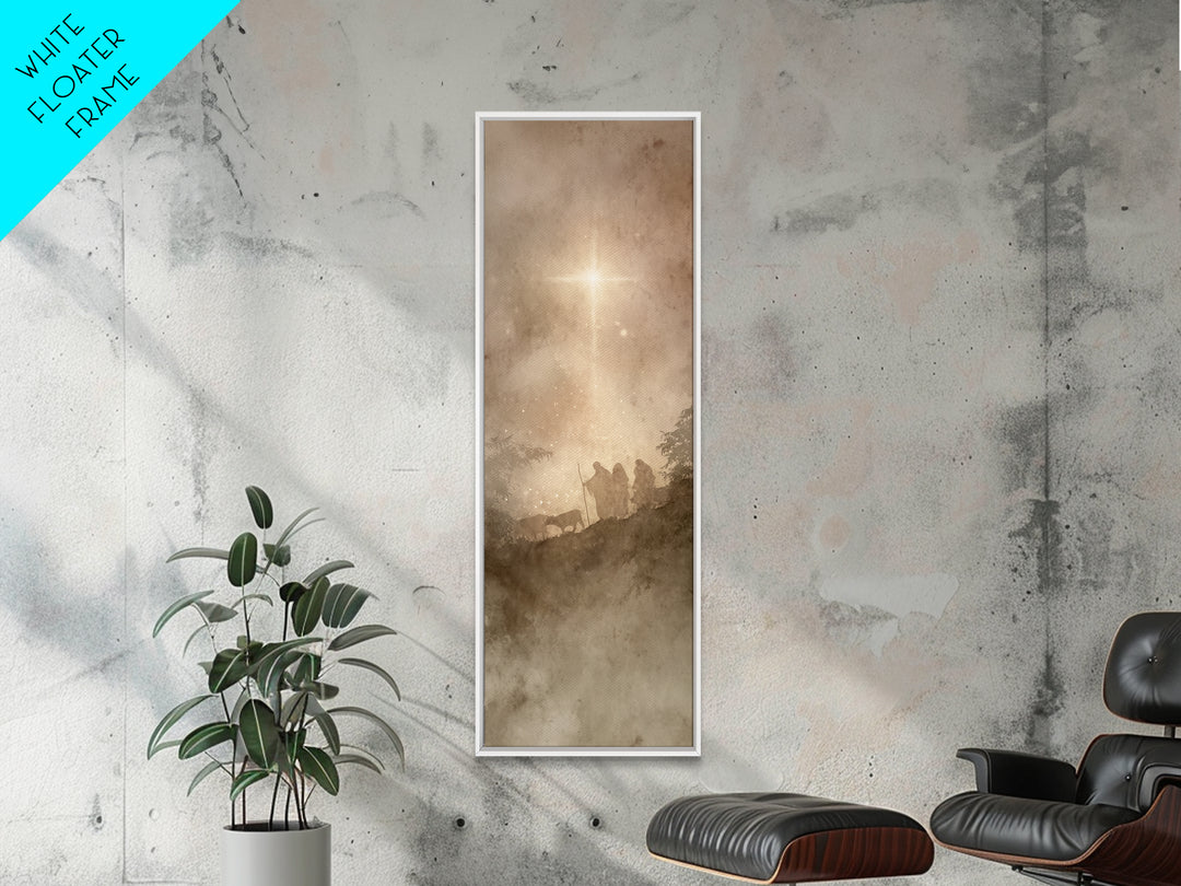 The Guiding Star – Framed Canvas Print – Narrow Art – Christian Wall Art – Christmas Art – Jesus Painting – Christian Decor
