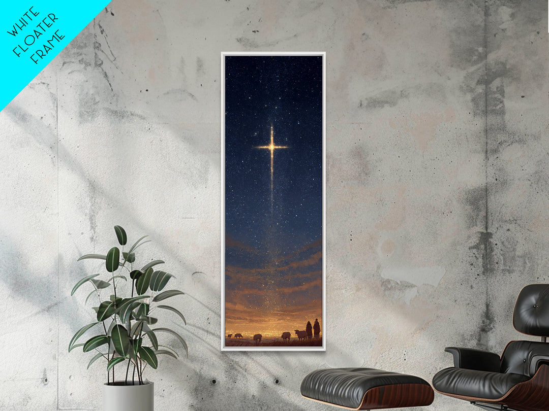 Shepherds Of Light | Framed Canvas Print | Tall Skinny Art Print | Christian Art Canvas | Christmas Wall Art | Jesus Christmas Art