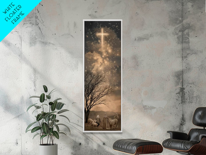 Bethlehem Night Glow, Framed Canvas Print, Tall Narrow Wall Art, Christian Christmas Art, Jesus Painting, Christian Decor