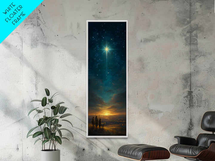 Heavenly Night Cross – Framed Canvas Print – Tall Skinny Art Print – Christian Christmas Decor – Jesus Painting – Christian Wall Art