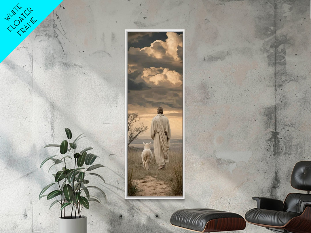 Following The Savior – Framed Canvas Print – Narrow Art – Jesus Painting – Christian Art Canvas – Christian Gift Ideas – Modern Christian A
