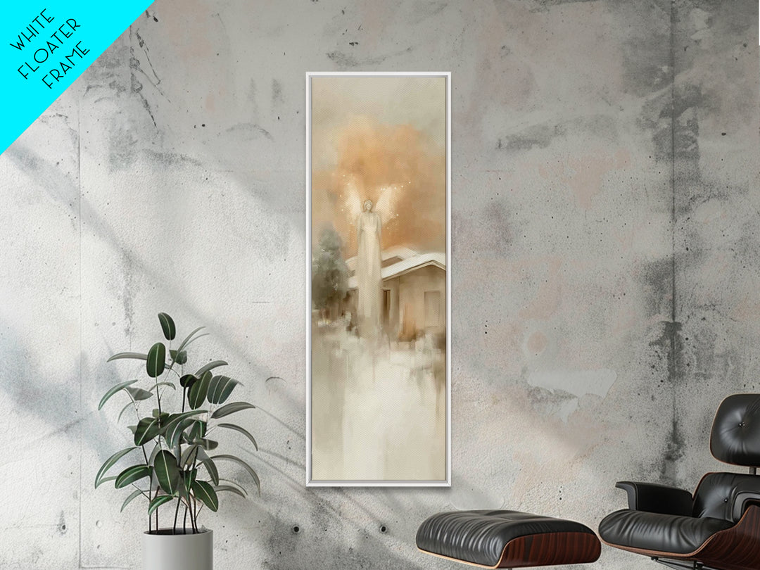 Angel Above Home – Framed Canvas Print, Christian Art Canvas, Christian Wall Art, Skinny Art, Christian Christmas Art, Subtle Christian Art