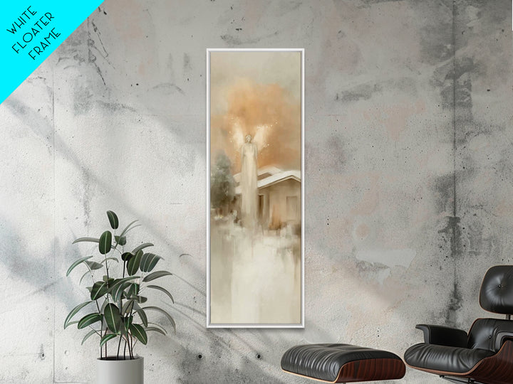 Angel Above Home – Framed Canvas Print, Christian Art Canvas, Christian Wall Art, Skinny Art, Christian Christmas Art, Subtle Christian Art