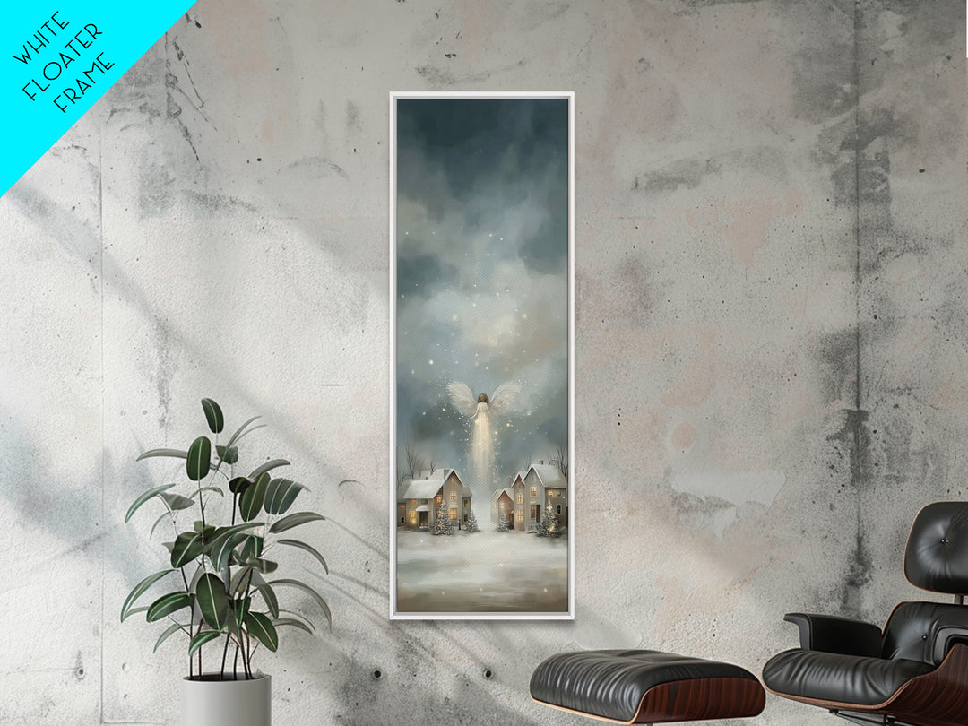 Heavenly Arrival – Framed Canvas Print – Christmas Wall Art – Christian Christmas Art – Tall Narrow Wall Art – Christian Art Canvas – Winte
