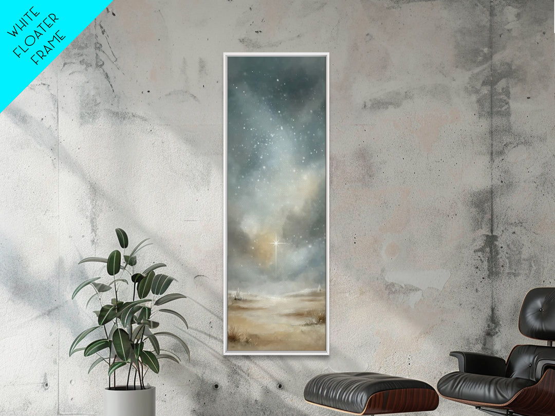 Heavenly Night Glow | Framed Canvas Print | Christian Art Canvas | Christian Christmas Art | Tall Narrow Wall Art | Christian Painting | Ch