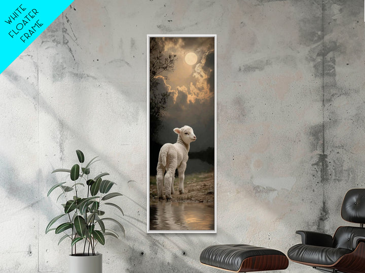 Moonlit Gentle Lamb, Framed Canvas Print, Christian Wall Art, Christian Art Canvas, Narrow Art, Christian Art Print, Christian Decor For Ho