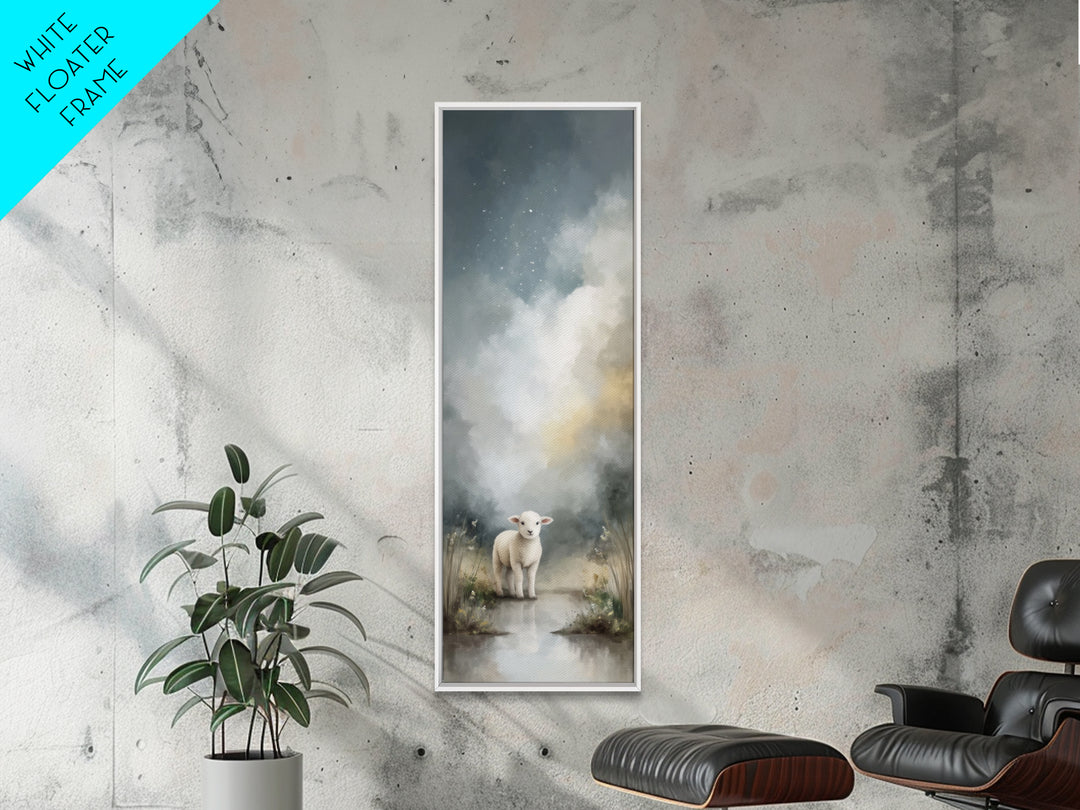 Soft Meadow Lamb – Framed Canvas Print – Christian Art Canvas – Christian Wall Art – Narrow Art – Minimalist Christian Art – Christian Art