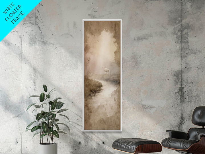 Misty Valley Sheep, Framed Canvas Print, Christian Art Canvas, Christian Wall Art, Narrow Art, Christian Art Print, Moody Christian Art, Ch