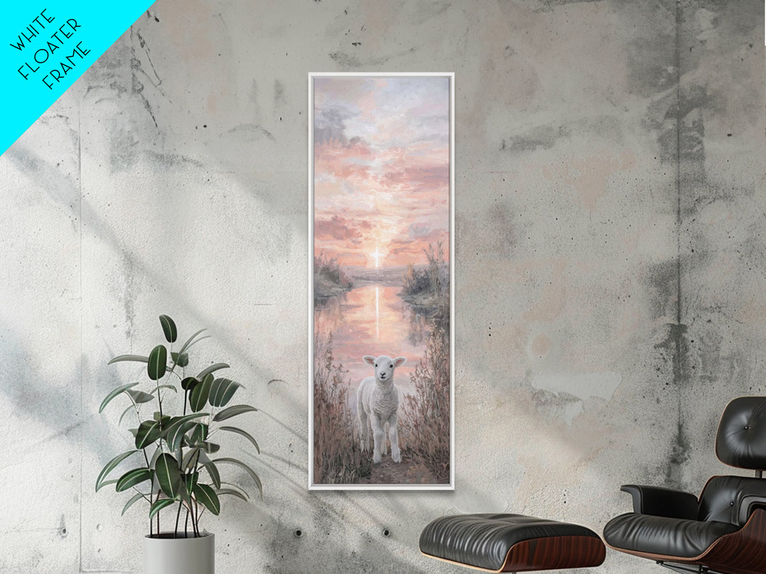 Dawn Cross Reflection, Framed Canvas Print, Christian Wall Art, Christian Art Canvas, Tall Skinny Art Print, Christian Christmas Art, Chris