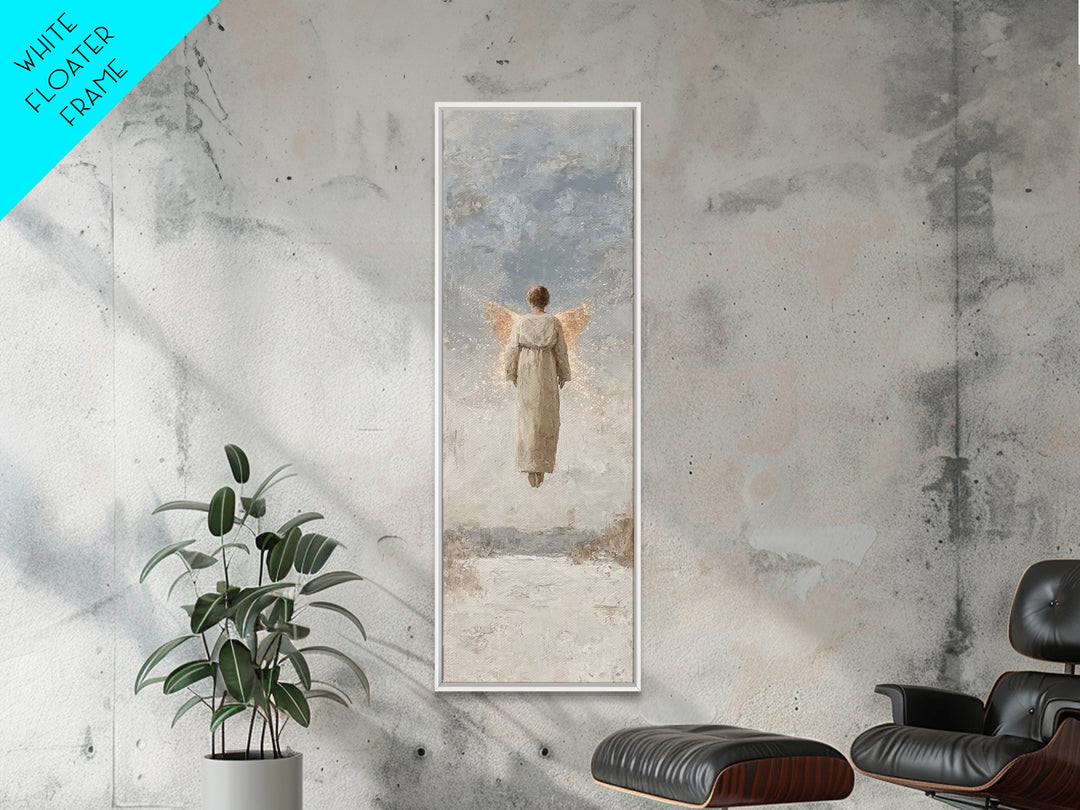 Angel Of Light | Framed Canvas Print | Christian Art Canvas | Minimalist Christian Art | Christmas Wall Art | Skinny Art