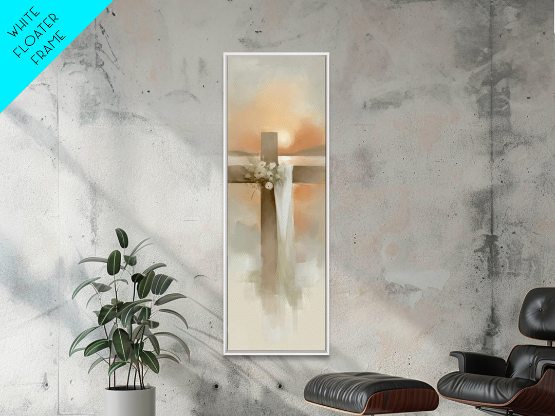 Cross Of Morning – Framed Canvas Print – Christian Art Canvas – Christian Wall Art – Narrow Art – Christian Art Print – Christian Decoratio