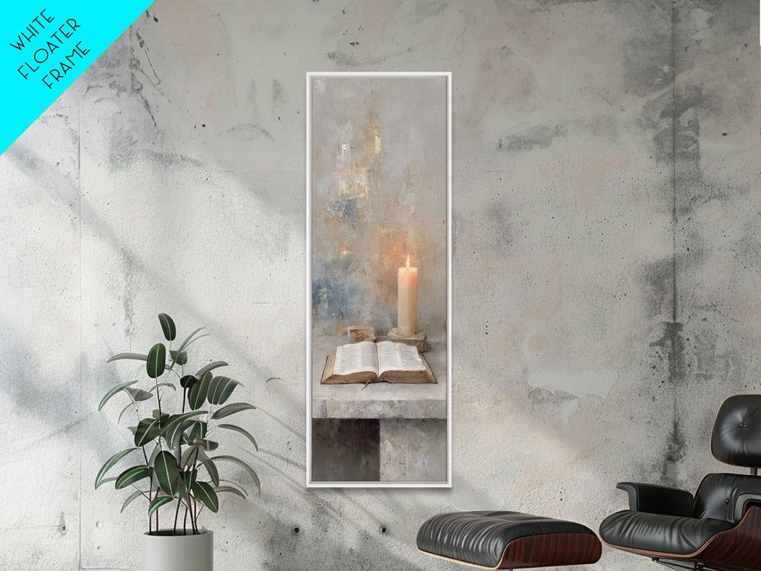 Quiet Scripture Flame – Framed Canvas Print – Narrow Art – Christian Painting – Christian Wall Art – Christian Art Gift – Modern Christian