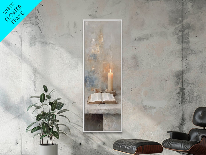 Quiet Scripture Flame – Framed Canvas Print – Narrow Art – Christian Painting – Christian Wall Art – Christian Art Gift – Modern Christian