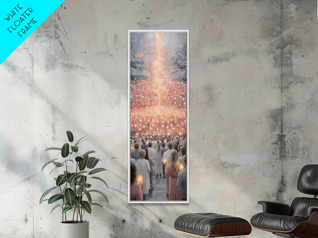 Radiant Ascent | Framed Canvas Print | Christian Art Print | Christian Christmas Art | Modern Christian Art | Tall Narrow Wall Art