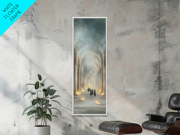 Sacred Hall Gathering – Framed Canvas Print – Tall Narrow Wall Art – Christian Art Canvas – Christian Wall Art – Vintage Christian Art – Ch