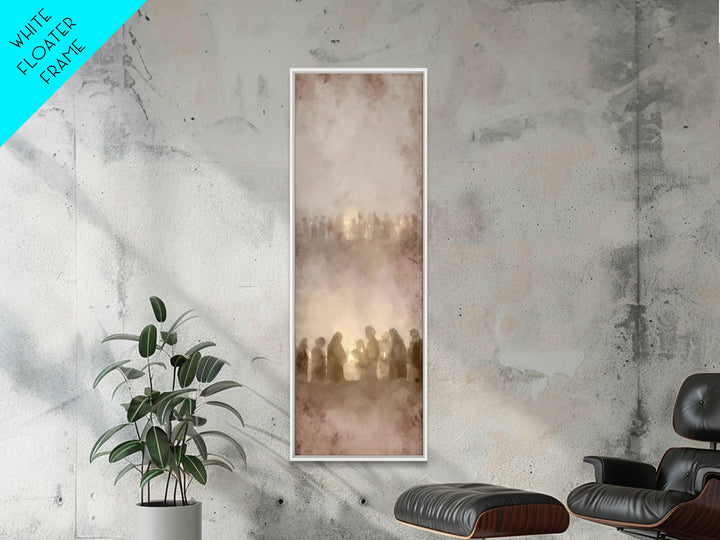 Candlelight Gathering, Framed Canvas Print, Skinny Art, Christian Art Canvas, Christian Wall Art, Christian Christmas Art, Christian Decor