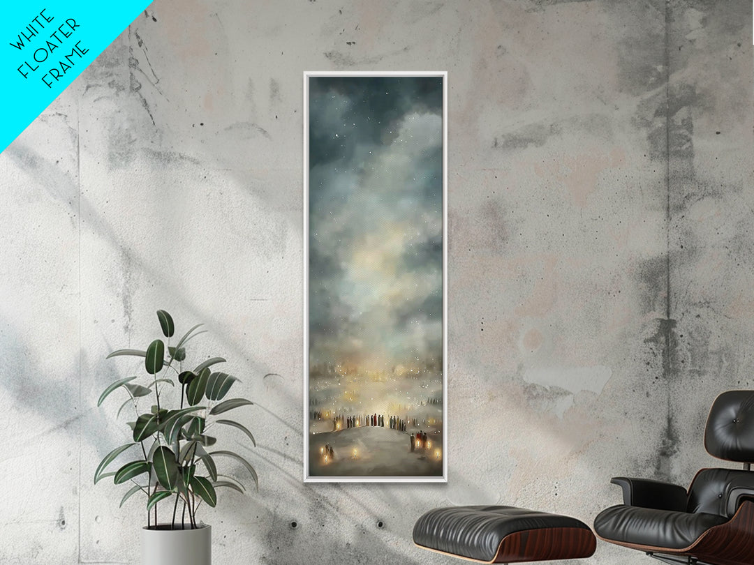Night Of Many Lights | Framed Canvas Print | Narrow Art | Christian Art Print | Christian Wall Art | Christian Christmas Art | Jesus Art