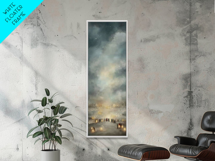 Night Of Many Lights | Framed Canvas Print | Narrow Art | Christian Art Print | Christian Wall Art | Christian Christmas Art | Jesus Art