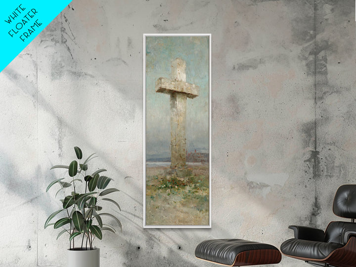 Stone Cross Legacy | Framed Canvas Print | Tall Narrow Wall Art | Christian Art Canvas | Christian Art Print | Christian Painting | Christi