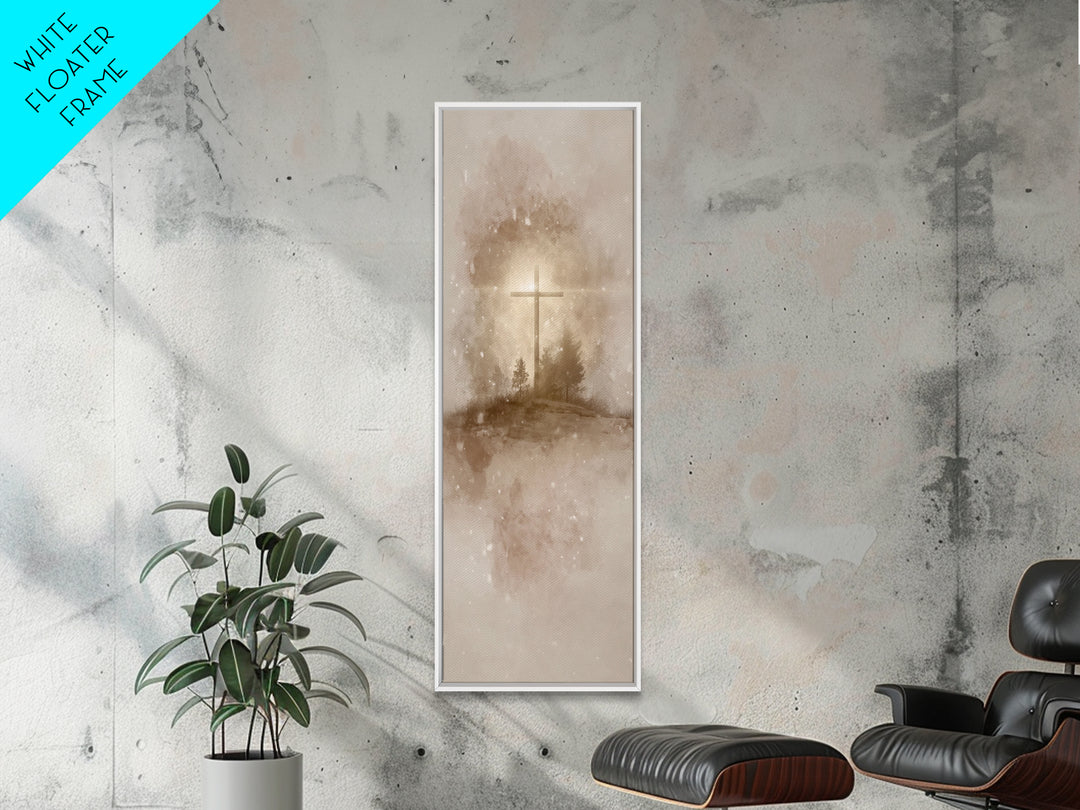 Silent Field Cross – Framed Canvas Print – Tall Narrow Wall Art – Christian Art Canvas – Jesus Painting – Christmas Art – Christian Wall Ar