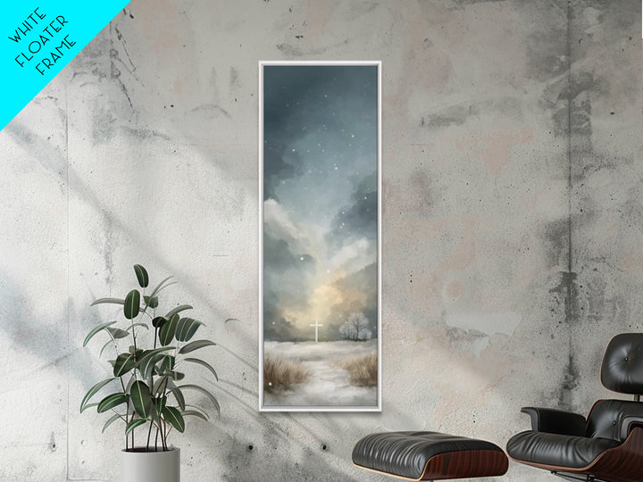 Sacred Hill Glow – Framed Canvas Print – Christian Wall Art – Jesus Painting – Tall Narrow Wall Art – Christian Art Canvas – Christmas Art