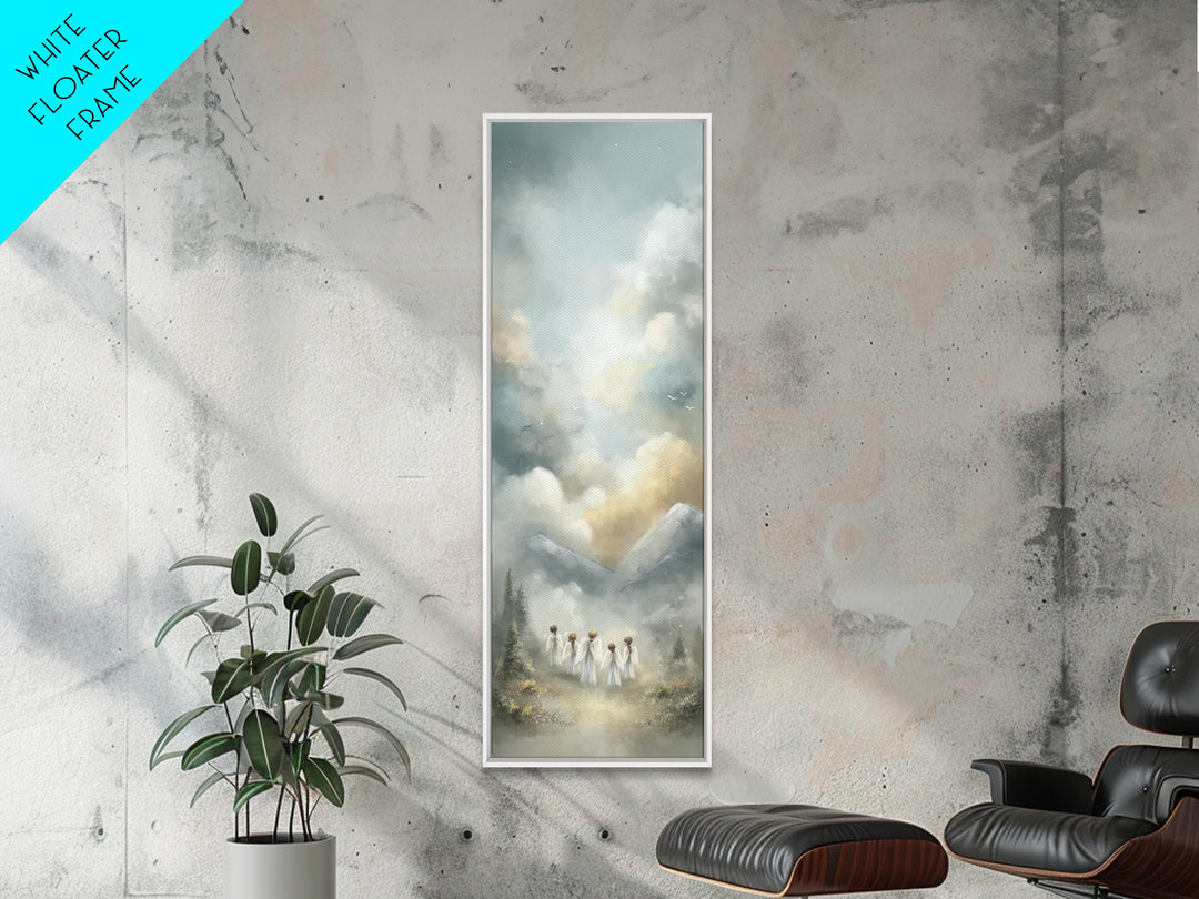 Morning Glory Angels – Framed Canvas Print, Christian Art Canvas, Christian Wall Art, Tall Narrow Wall Art, Christian Christmas Art, Christ