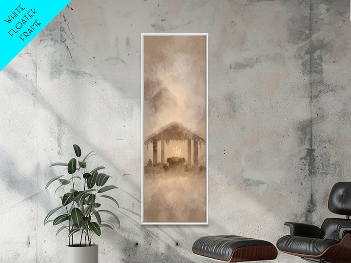 Holy Cradle Light – Framed Canvas Print – Christmas Art – Christian Art Canvas – Modern Christian Art – Skinny Art