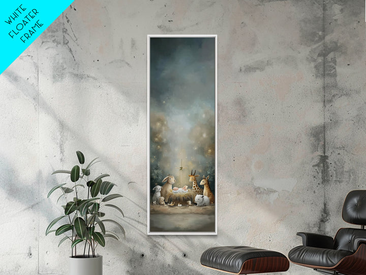 Starry Night Peace, Framed Canvas Print, Christian Christmas Art, Christian Decor, Tall Narrow Wall Art, Jesus Painting, Christmas Wall Art