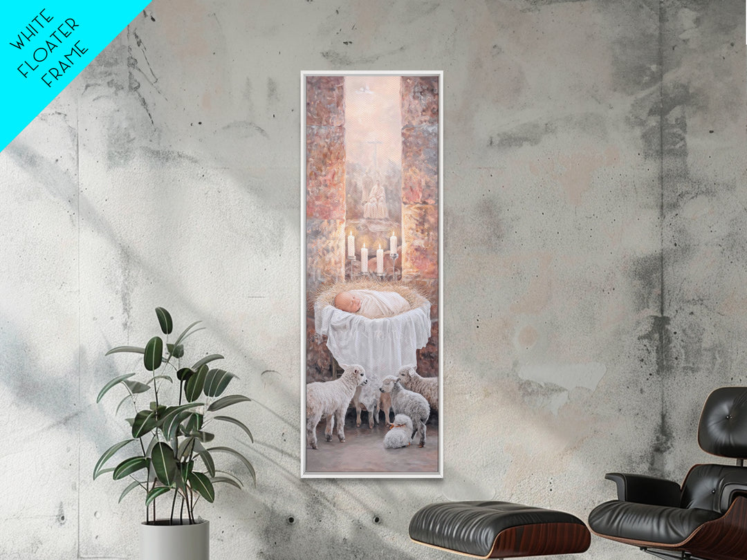 Radiant Birth Light | Framed Canvas Print | Christian Art Canvas | Christian Gift Ideas | Skinny Art | Jesus Christmas Art | Christian Wall