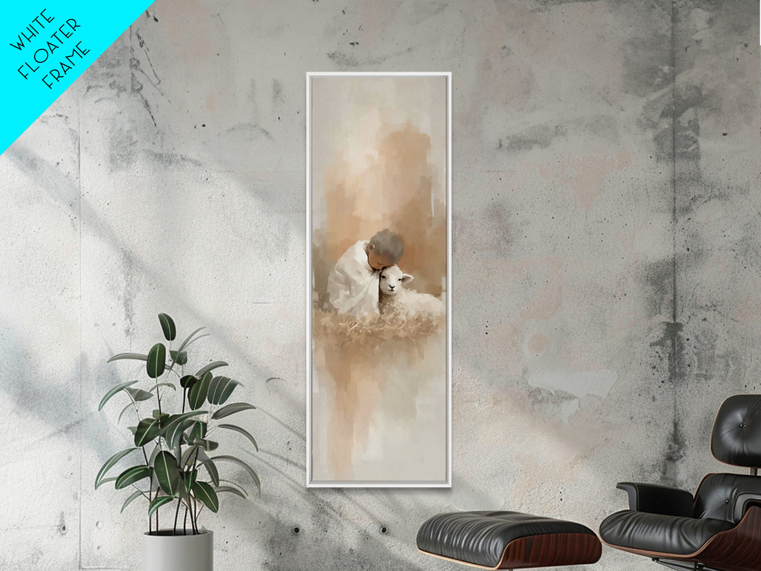 Tender Lamb Mercy, Framed Canvas Print, Christian Art Canvas, Christian Christmas Art, Narrow Art, Christian Gift, Jesus Art Print