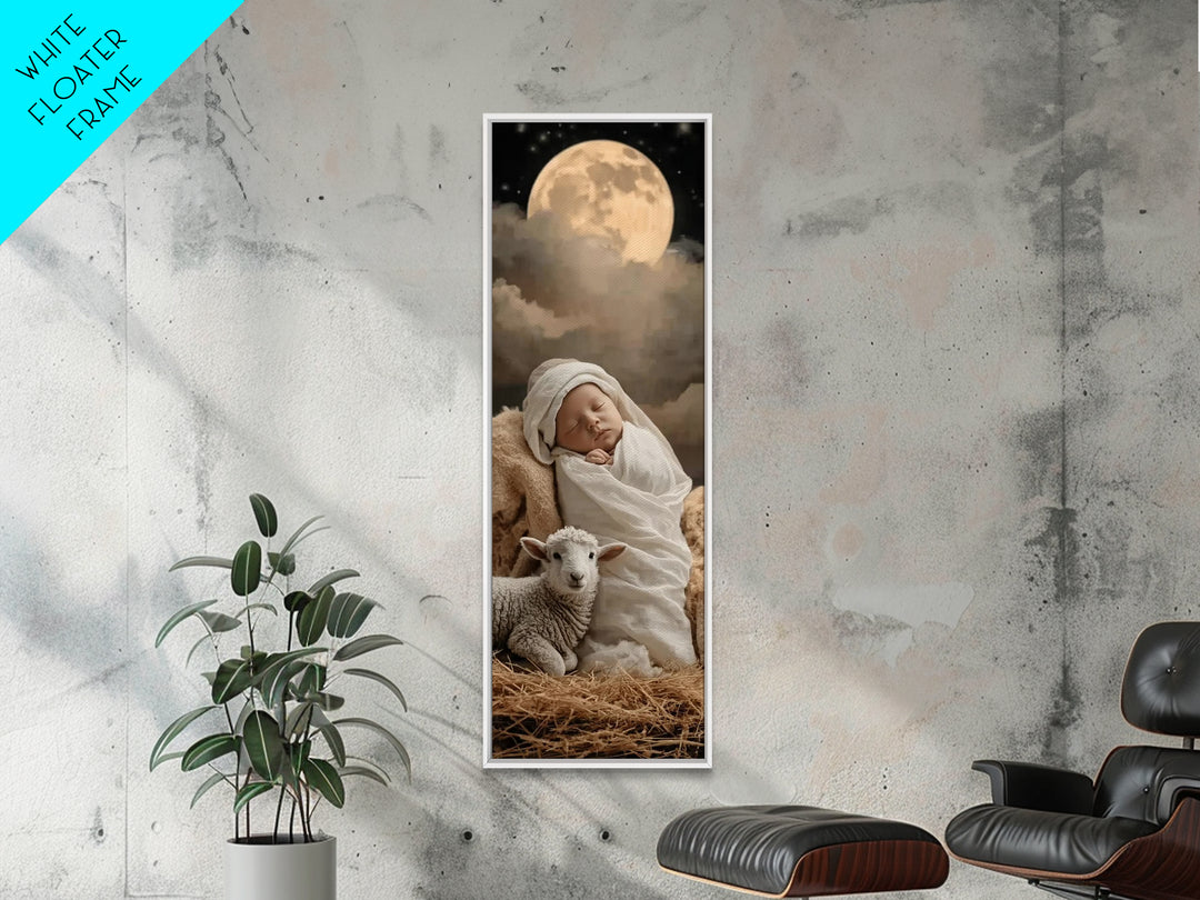 Midnight Holy Calm | Framed Canvas Print | Christian Christmas Art | Christian Wall Art | Tall Skinny Art Print | Christian Art Print | Jes