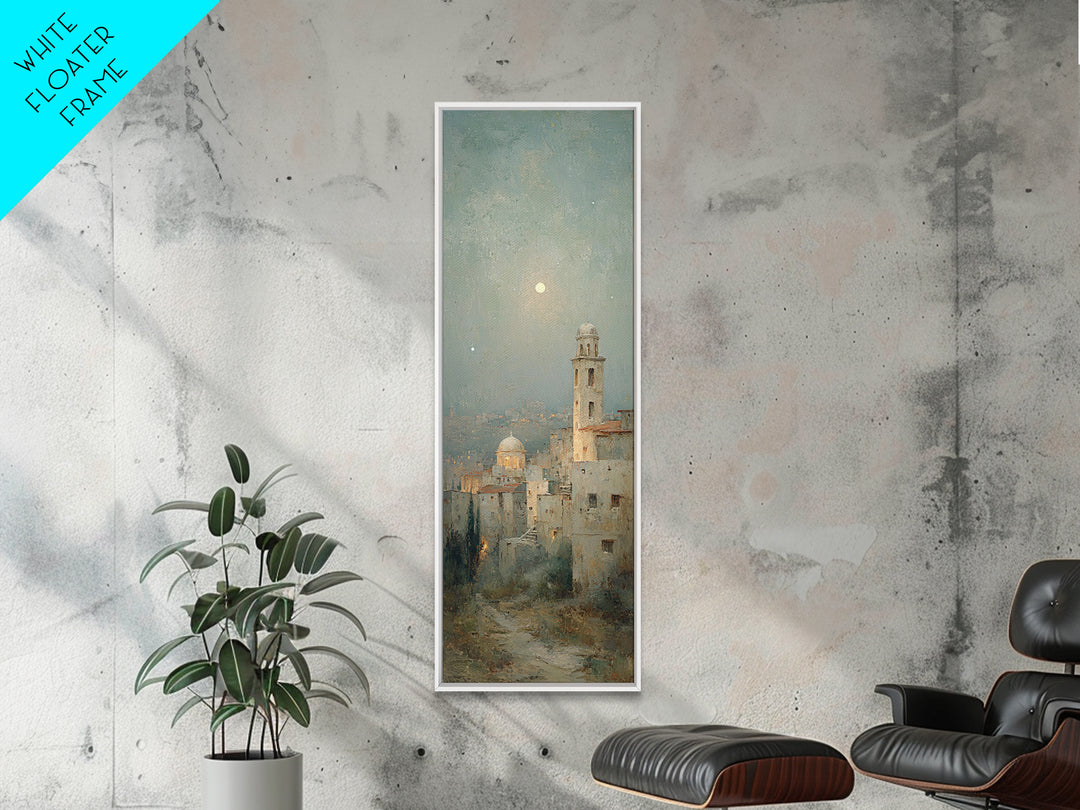Moonlit Bethlehem Stillness | Framed Canvas Print | Christian Wall Art | Christmas Art | Tall Narrow Wall Art | Christian Art Print | Chris