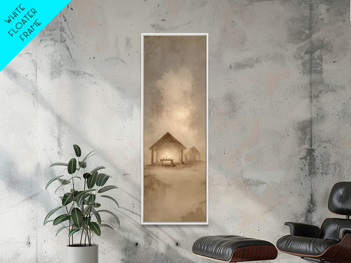 Sacred Stable Glow – Framed Canvas Print – Christian Art Canvas – Framed Christmas Art – Christian Art – Skinny Art