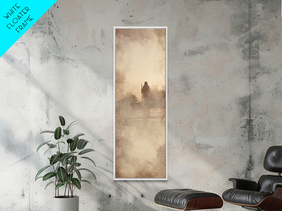 Desert Dawn Shepherd | Framed Canvas Print | Tall Skinny Art Print | Christian Art Canvas | Jesus Painting | Christian Wall Art | Christian