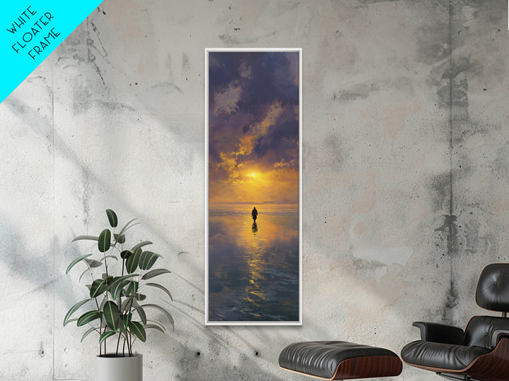 Golden Horizon Walk | Framed Canvas Print | Tall Skinny Art Print | Jesus Painting | Christian Wall Art | Christian Art Canvas | Christian
