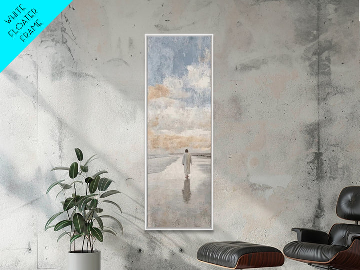 Silent Coastal Faith | Framed Canvas Print | Tall Narrow Wall Art | Christian Art Canvas | Christian Wall Art | Jesus Painting | Christian