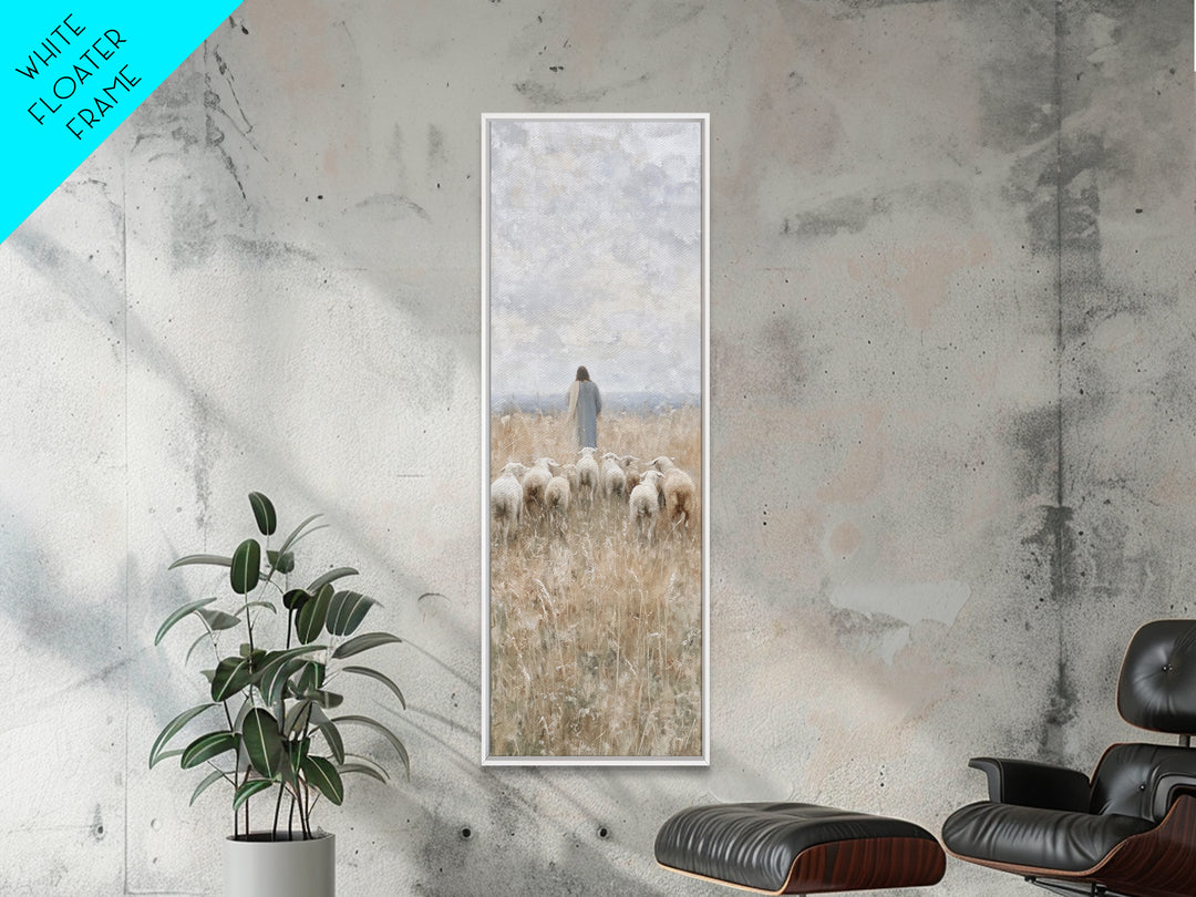 Path Of The Flock - Framed Canvas Print - Christian Art Print - Christian Wall Art - Christian Painting - Tall Narrow Wall Art - Jesus Art