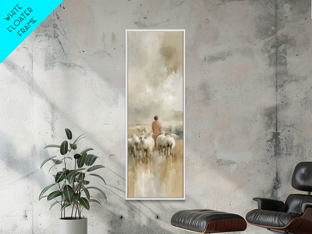 Flock In Stillness – Framed Canvas Print – Christian Art Canvas – Christian Painting – Tall Skinny Art Print – Christian Wall Art – Jesus A