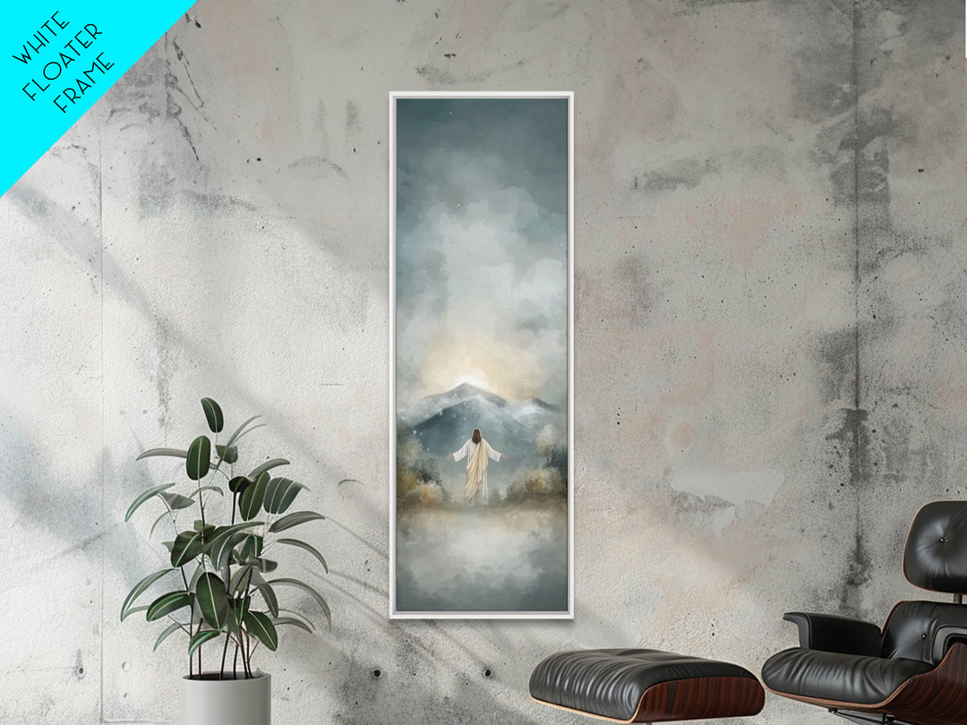 Heavenly Mountain Rise | Framed Canvas Print | Christian Wall Art | Christian Art Print | Tall Skinny Art Print | Jesus Painting | Christma